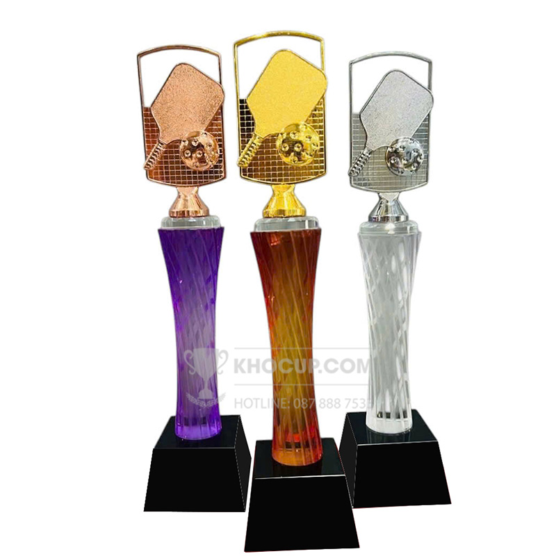 Cúp Pickleball pha lê ,đỉnh pick kim loại màu vàng,bạc,đồng - PIC-1209