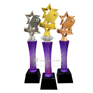 Cúp Pickleball pha lê thân màu tím, đỉnh pick kim loại - PIC-1204