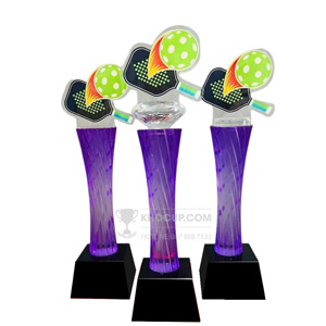 Cúp Pickleball pha lê thân màu tím gắn đỉnh pickleball pha lê - PIC-1205
