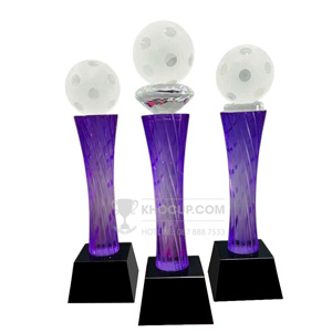 Cúp Pickleball pha lê thân màu tím gắn quả bóng pickleball pha lê - PIC-1206