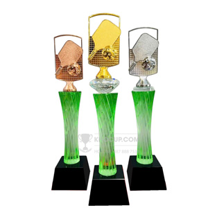 Cúp Pickleball pha lê thân màu xanh, đỉnh pick kim loại - PIC-1201