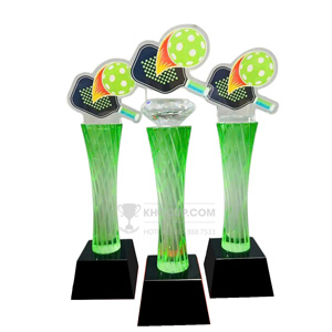 Cúp Pickleball pha lê thân màu xanh, đỉnh pickleball pha lê - PIC-1202