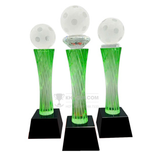 Cúp Pickleball pha lê thân màu xanh gắn quả bóng pickleball pha lê - PIC-1203 