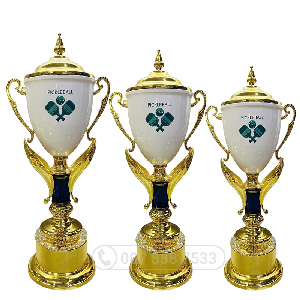 Cúp pickleball kim loại màu vàng – trắng (gắn được đỉnh pickleball) - PIC-2176