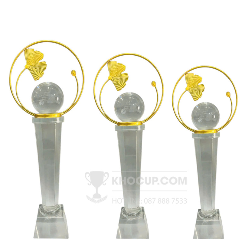 Cúp Pickleball pha lê, thân trụ, quả bóng pickleball 3D - PIC-1138