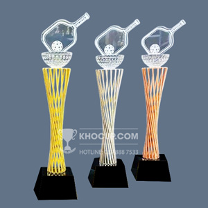 Cúp Pickleball thân kim loại, đỉnh pickleball pha lê - PIC-1119