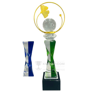 Cúp Pickleball pha lê thân màu xanh, bóng pickleball 3D - PIC-1134 