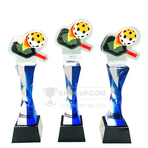 Cúp Pickleball pha lê thân màu xanh dương, đỉnh pick pha lê - PIC-1107